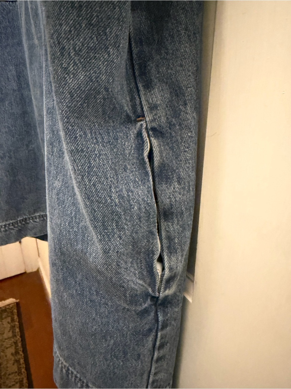 Women’s Denim Mini Dress Oversized Short Sleeve V-Neck Jean Shift Dress - Picture 3 of 5